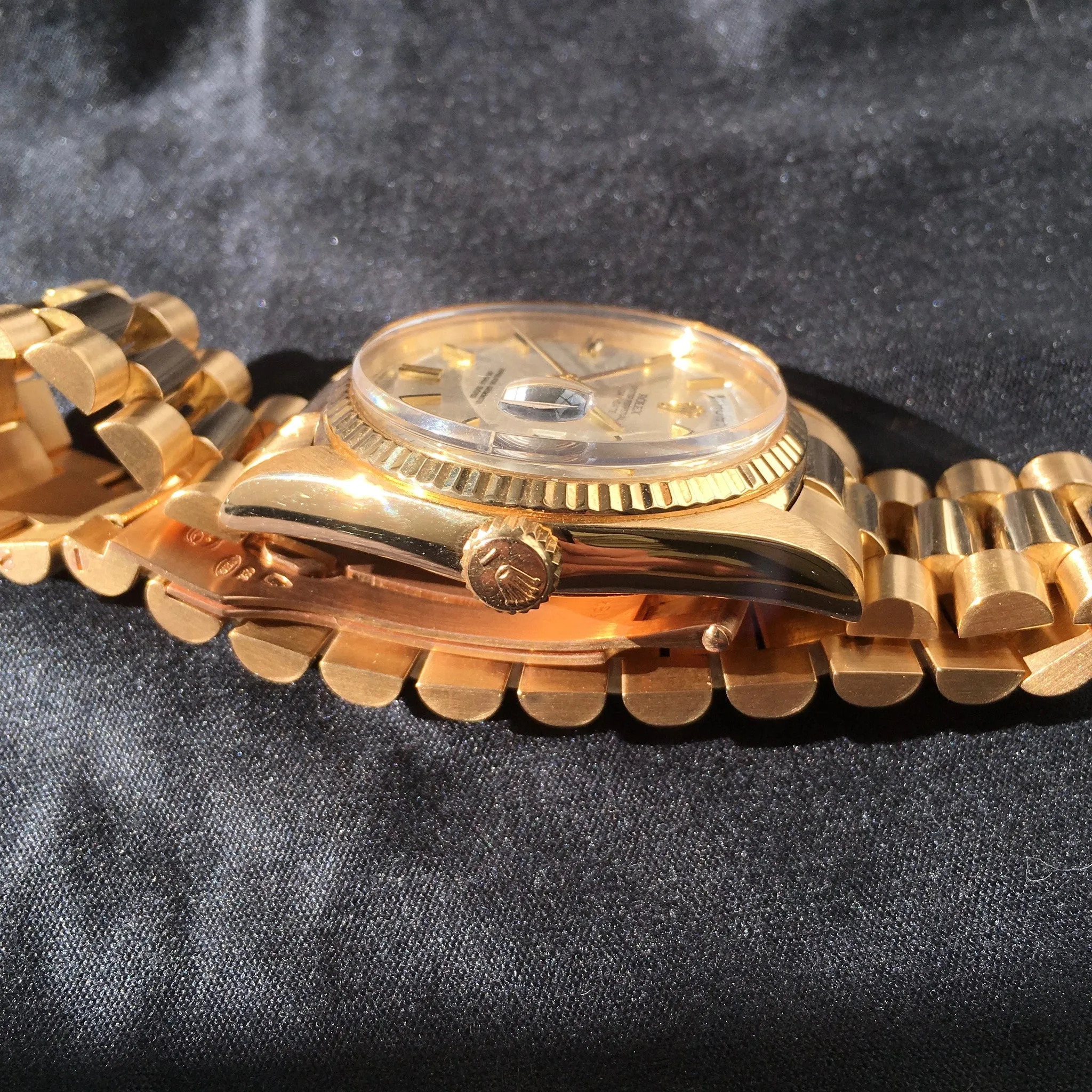 1972 Rolex President 1803 Day Date 18K Yellow Gold Linen Wristwatch