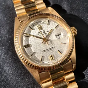 1972 Rolex President 1803 Day Date 18K Yellow Gold Linen Wristwatch