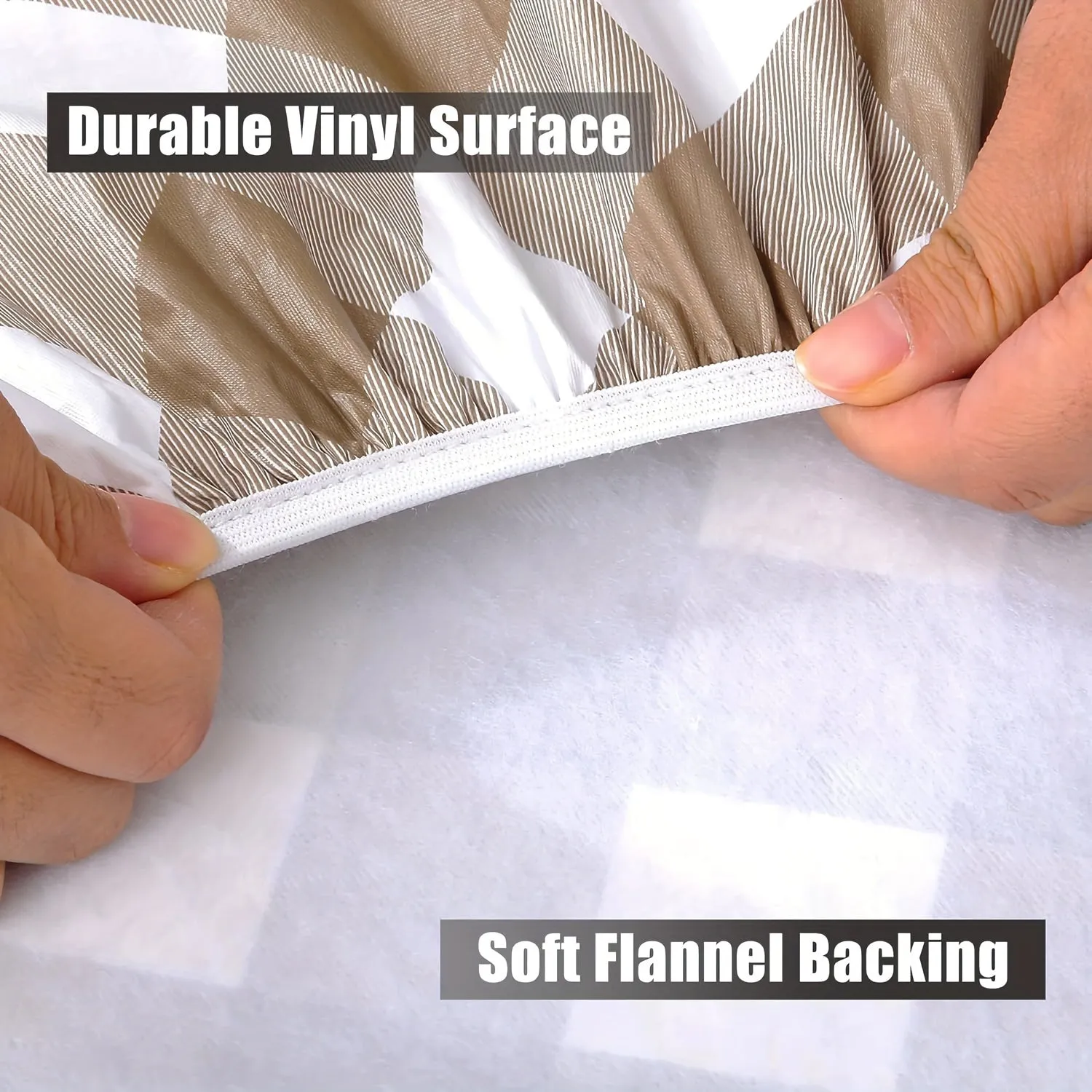 1pc Waterproof & Oil-Resistant Vinyl Tablecloth with Elastic Edge - Lightweight, Washable, Reusable for Kitchen, Dining Room, Camping, Picnics, Buffets, Weddings, Birthdays, Parties - Round Plaid Design