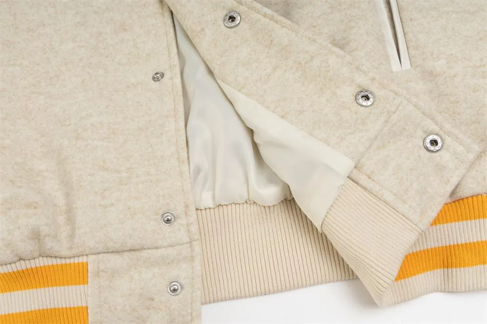 American Style Street Trendy Loose Color-block Baseball Suit Jacket Men's Letter Padded Embroidered Color-block Collar PU Leather Sleeve Jacket