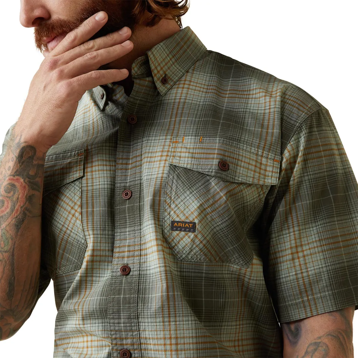 Ariat 10043490 Men's Rebar Made Tough DuraStretch Work Shirt-Green