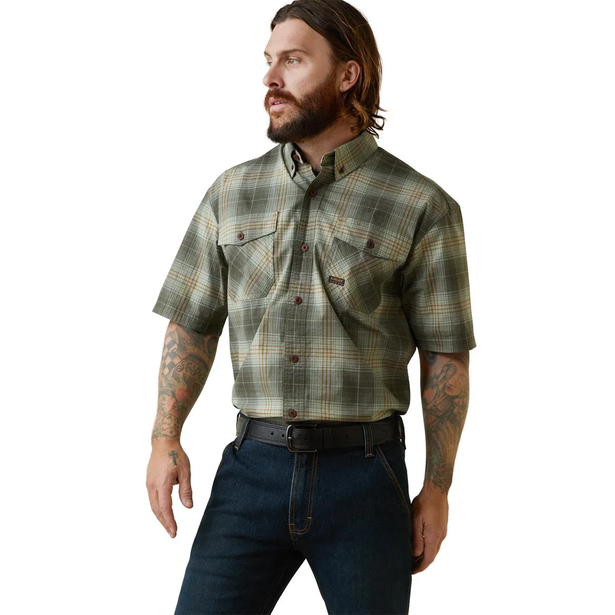 Ariat 10043490 Men's Rebar Made Tough DuraStretch Work Shirt-Green