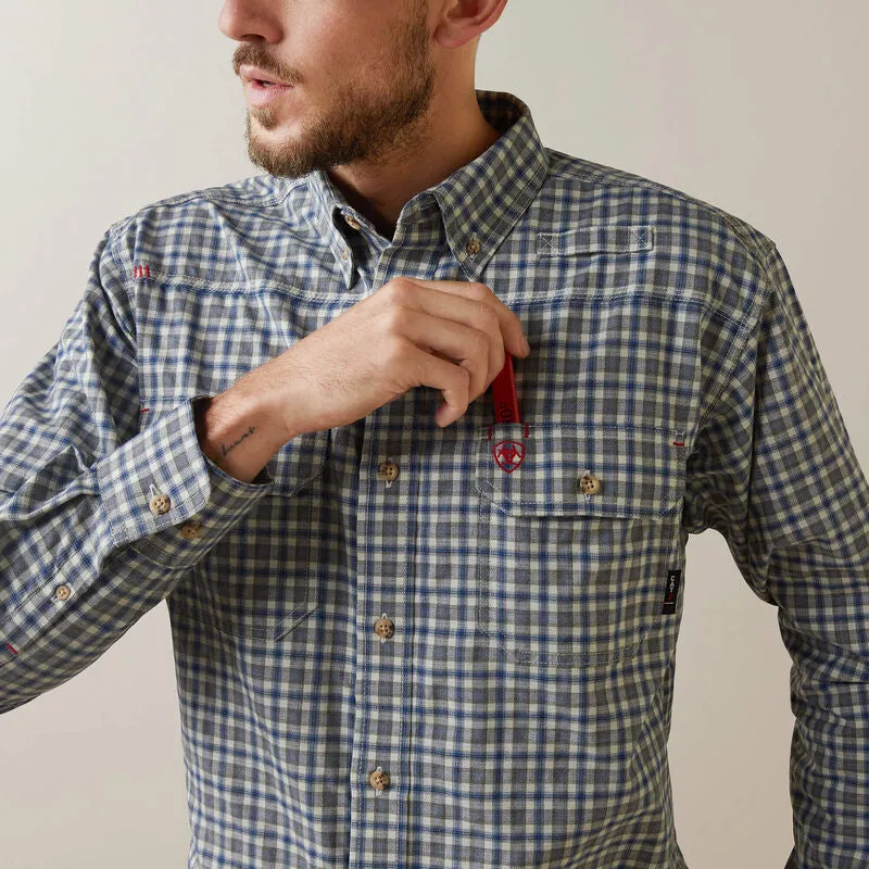 Ariat Men's Flame Resistant Plaid Featherlight Work Shirt Sky Plaid - 10043545