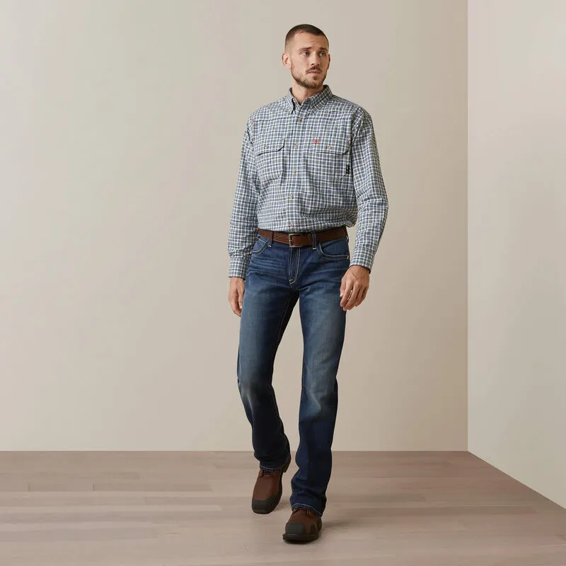 Ariat Men's Flame Resistant Plaid Featherlight Work Shirt Sky Plaid - 10043545