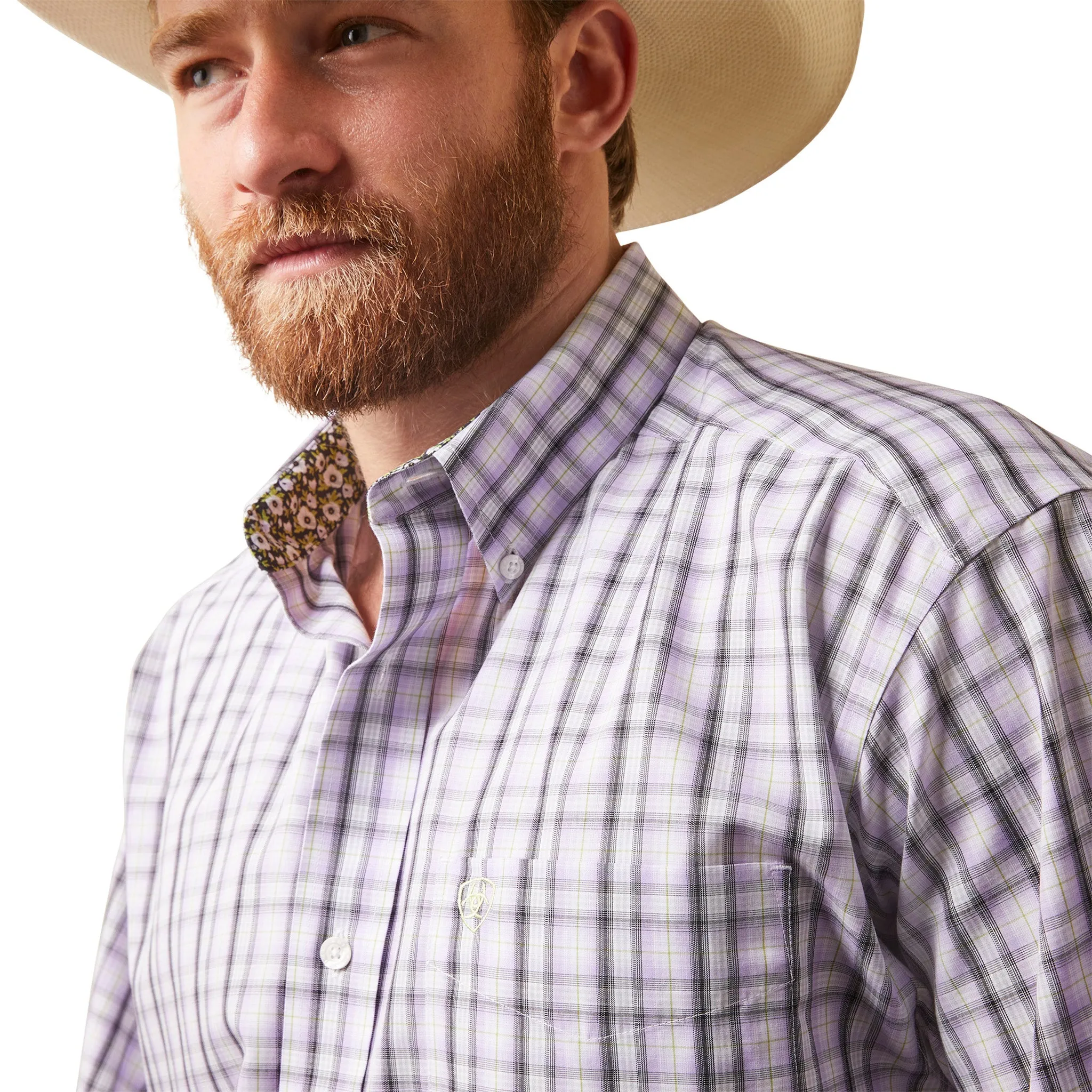 Ariat Men's Lavendar & Grey Plaid Short Sleeve