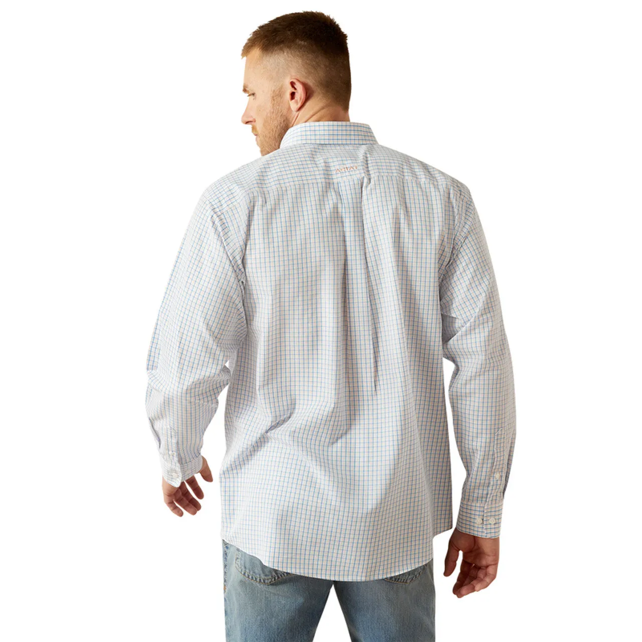Ariat Men's Wrinkle Free L/S Classic Fit Alan Western Button Down Shirt in Blue Checkered Plaid