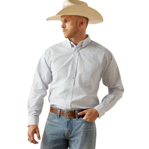 Ariat Men's Wrinkle Free L/S Classic Fit Alan Western Button Down Shirt in Blue Checkered Plaid