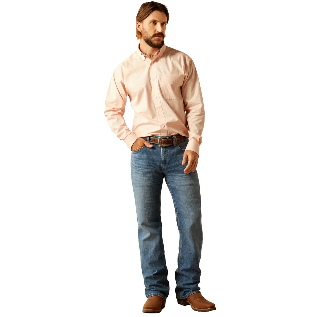 Ariat Men's Wrinkle Free L/S Classic Fit Ashton Western Button Down Shirt in Pink Geometric