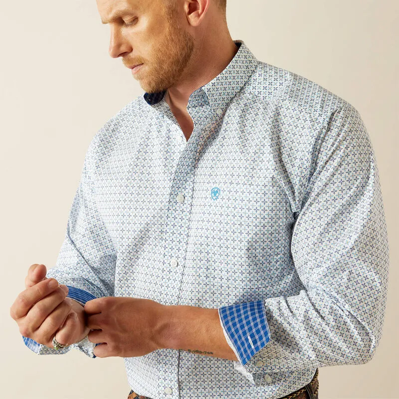 Ariat Men's Wrinkle Free L/S Classic Fit Baker Western Button Down Shirt in Blue Geometric