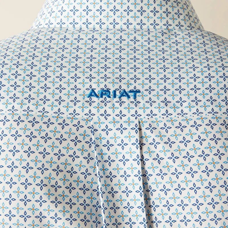 Ariat Men's Wrinkle Free L/S Classic Fit Baker Western Button Down Shirt in Blue Geometric