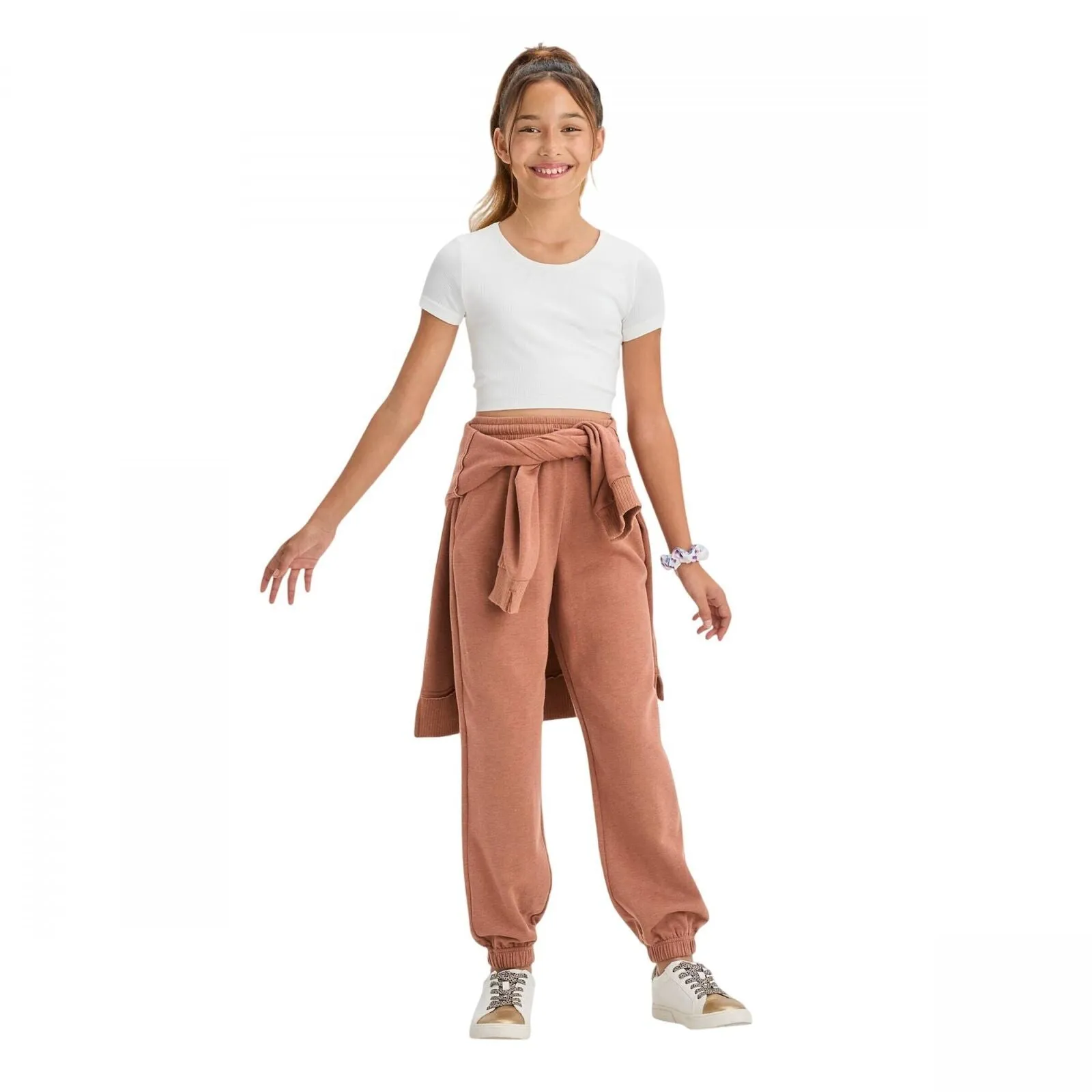Art Class Girls Short Sleeve Scoop Neck Seamless Cropped Top 89736362 White M