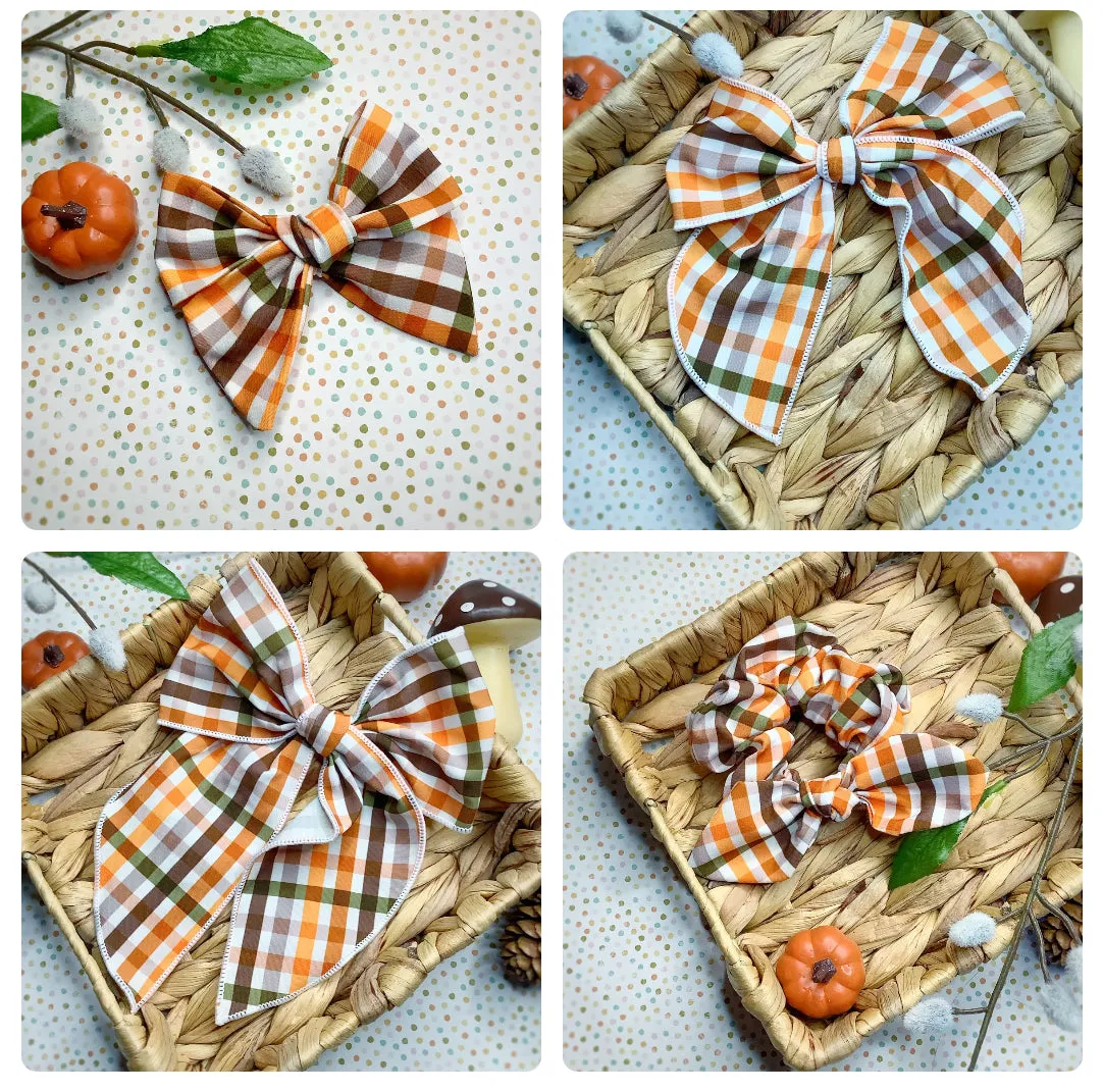 Autumn Plaid Bow Strip and Scrunchie Collection