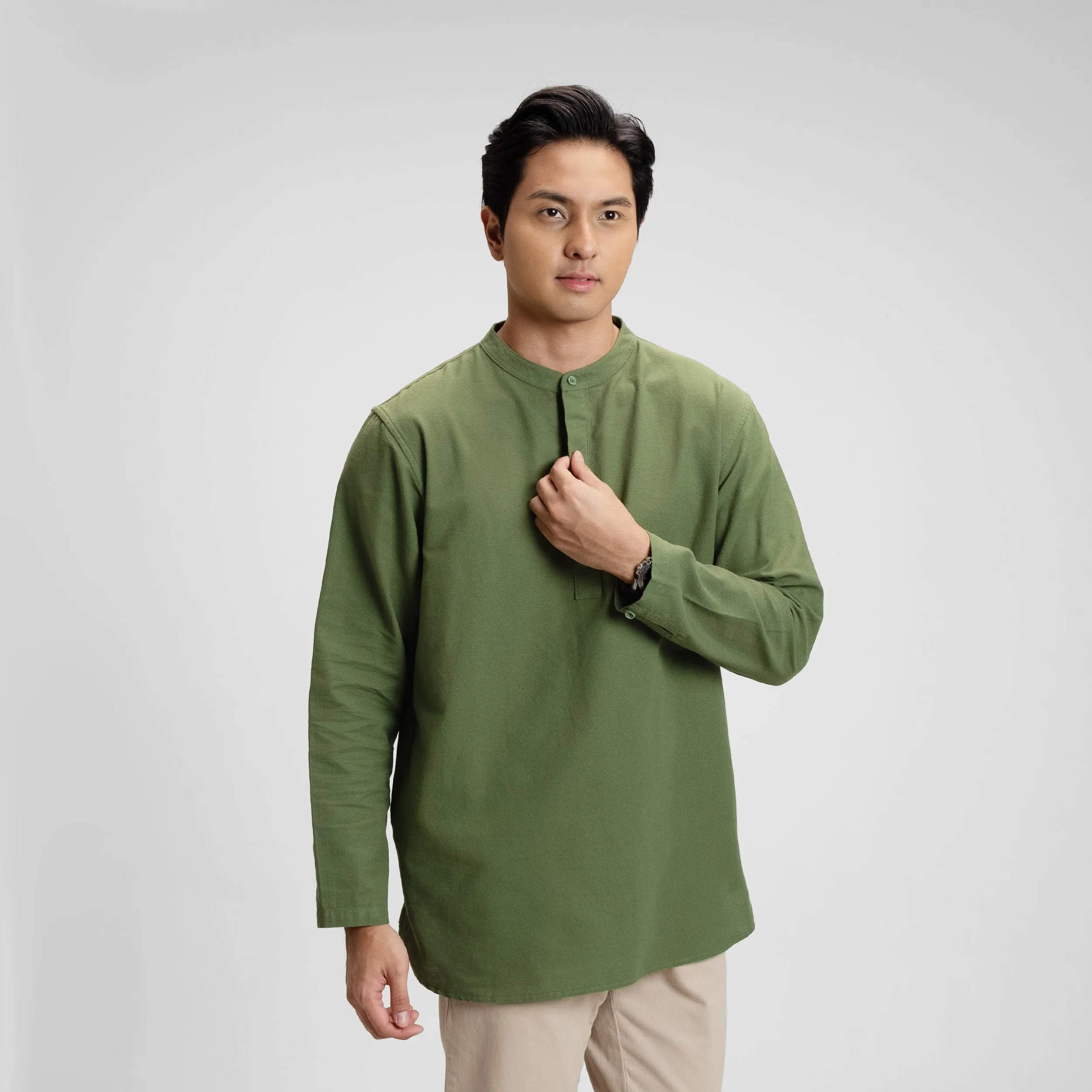 Barqi Kemeja Koko Rami Basic Lengan Panjang