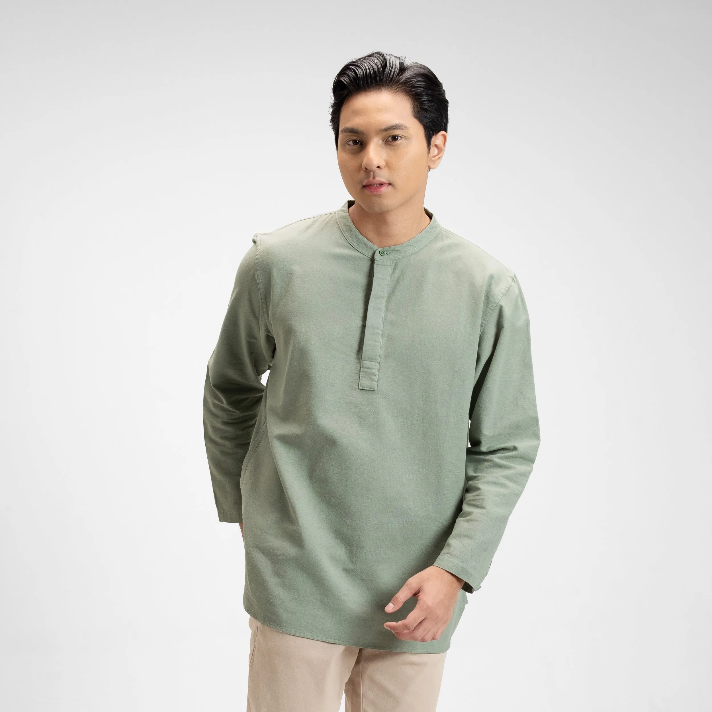 Barqi Kemeja Koko Rami Basic Lengan Panjang
