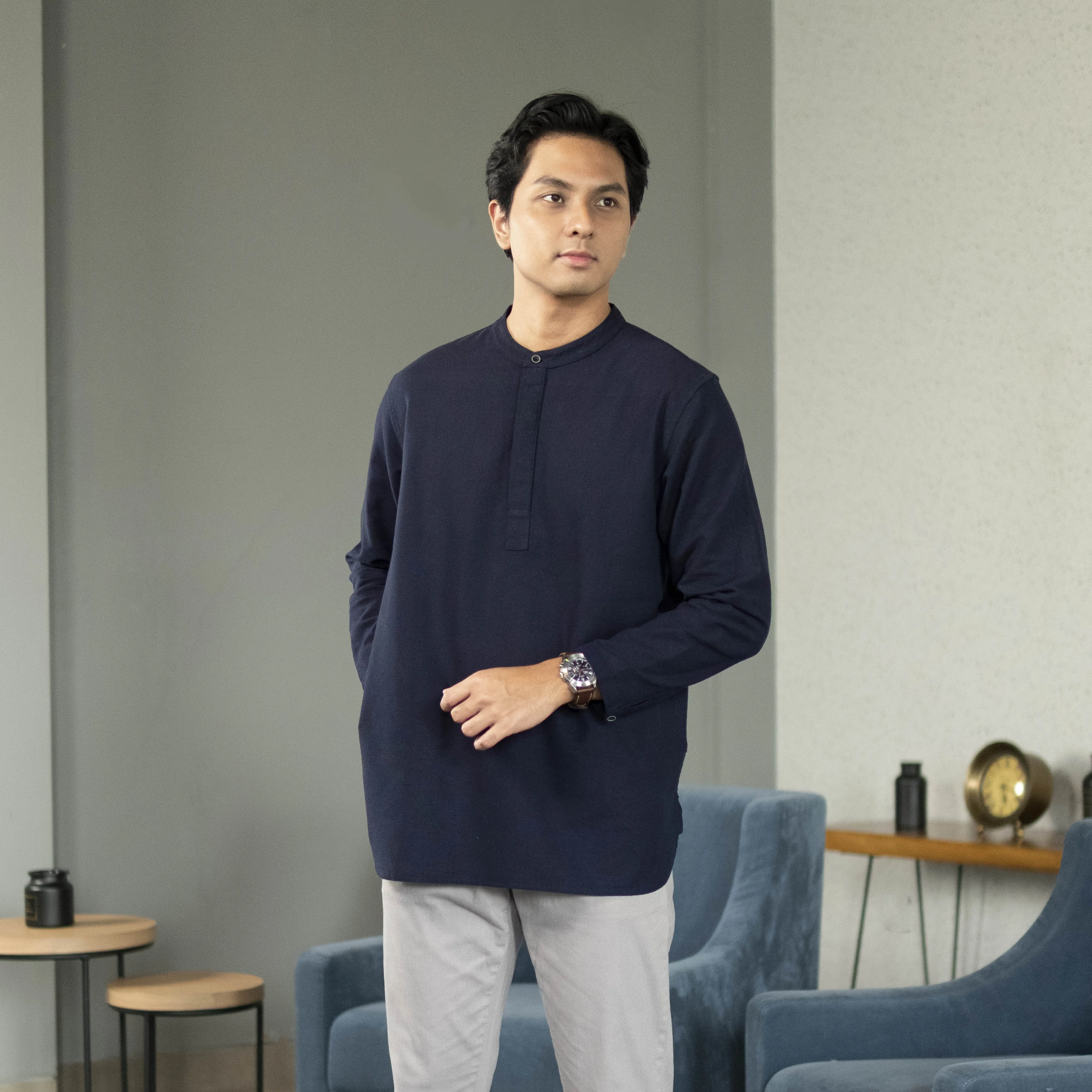 Barqi Kemeja Koko Rami Basic Lengan Panjang