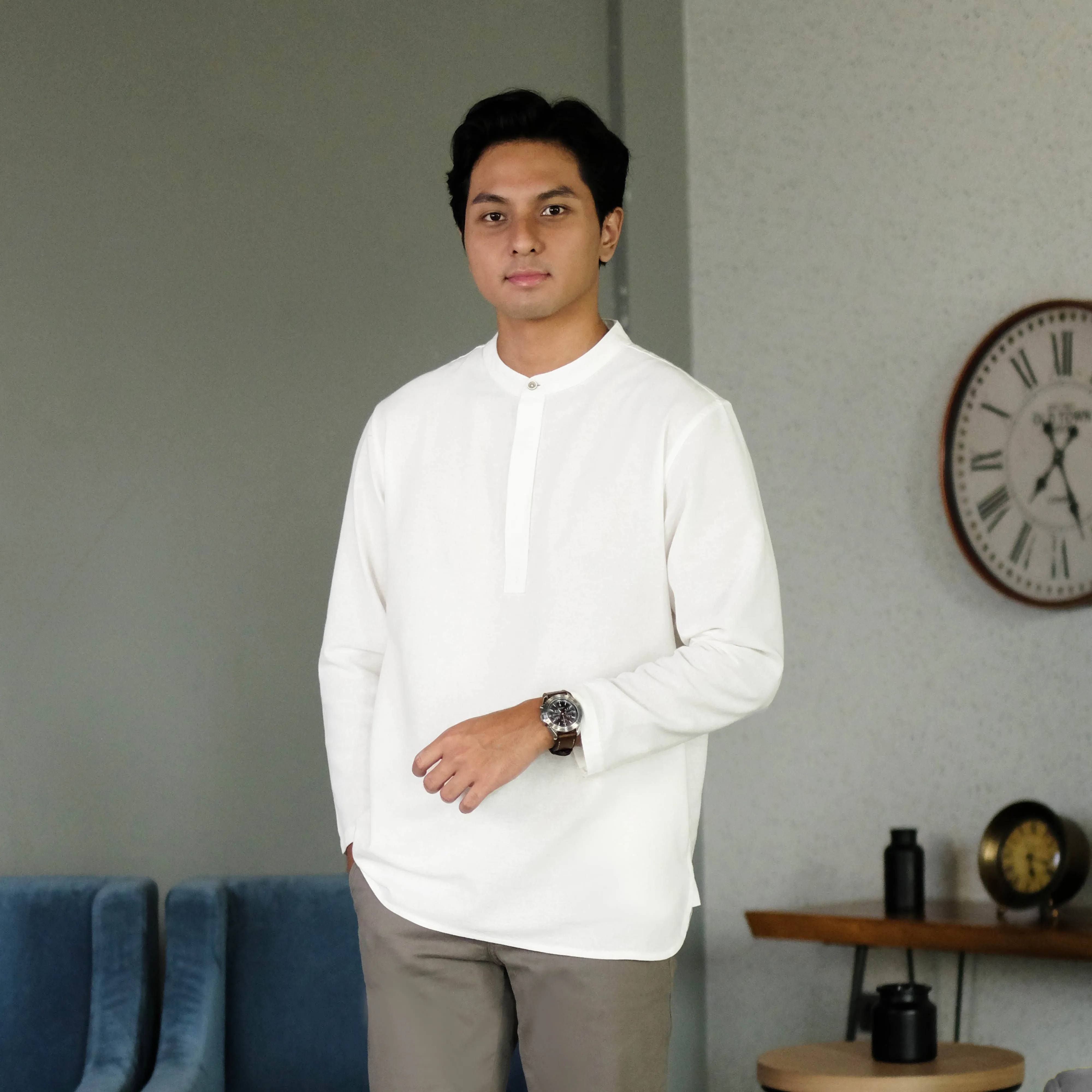 Barqi Kemeja Koko Rami Basic Lengan Panjang