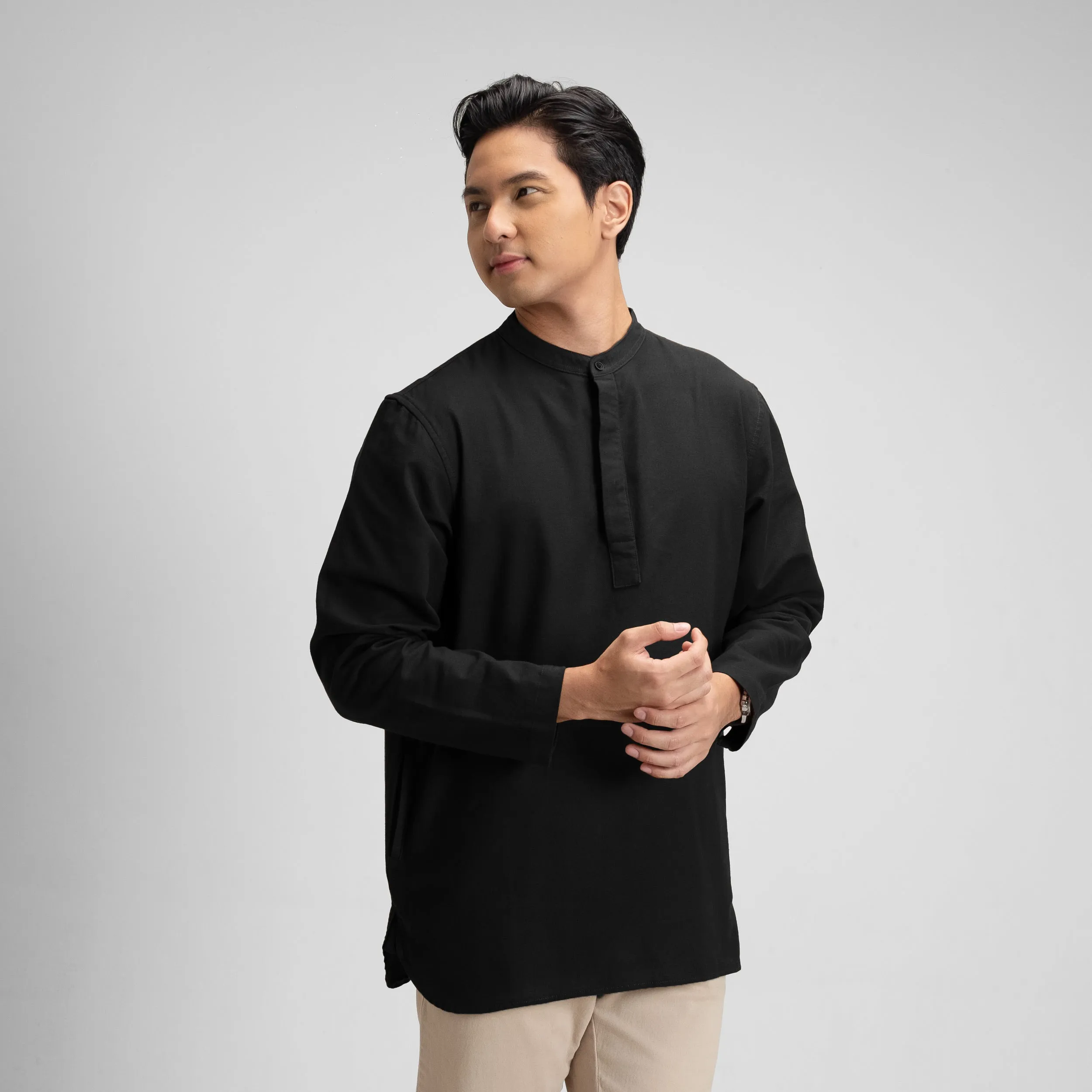 Barqi Kemeja Koko Rami Basic Lengan Panjang