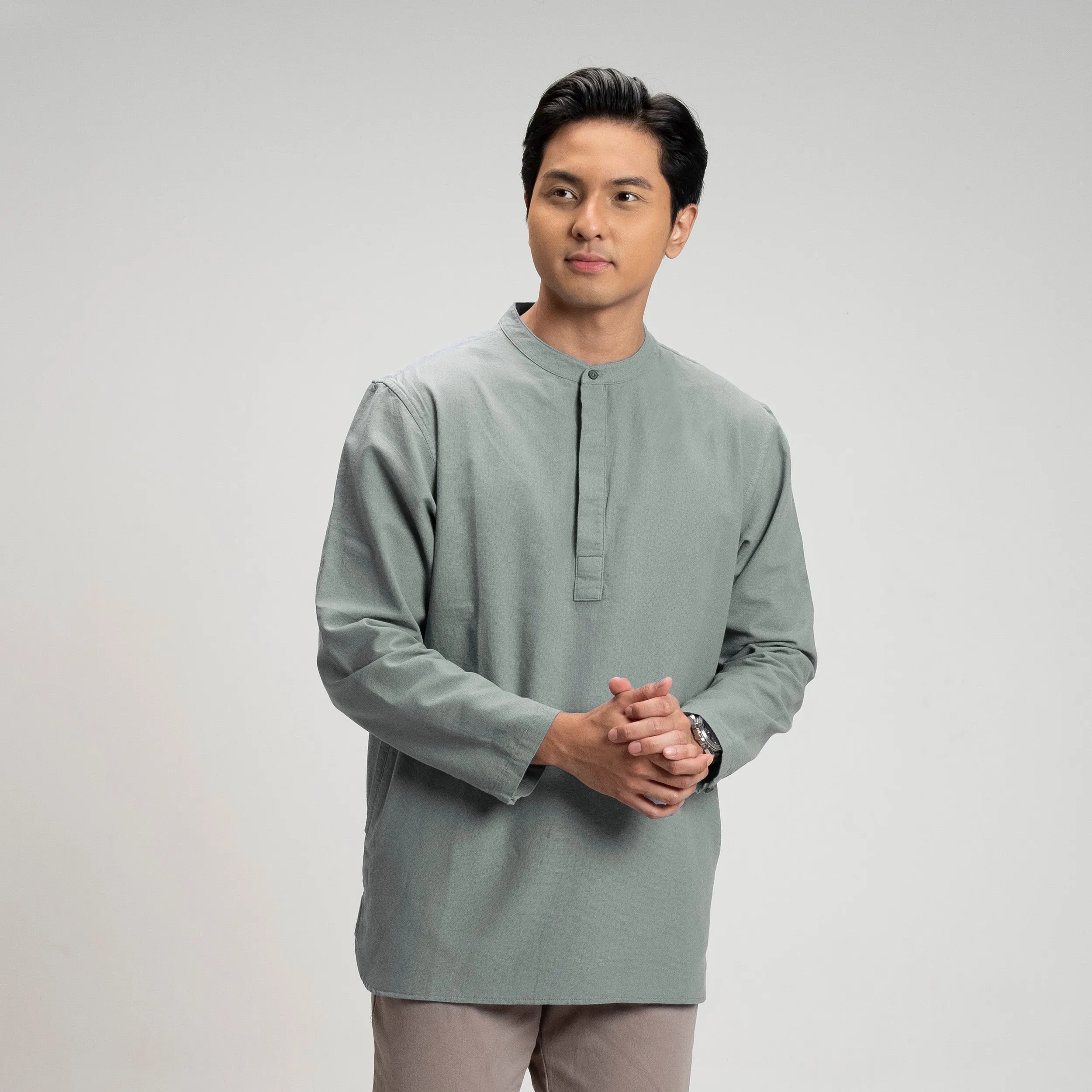 Barqi Kemeja Koko Rami Basic Lengan Panjang