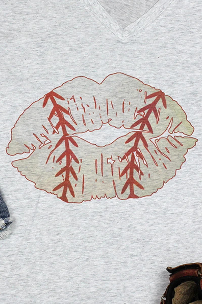 Baseball Lips Tri-Blend V Neck Tee