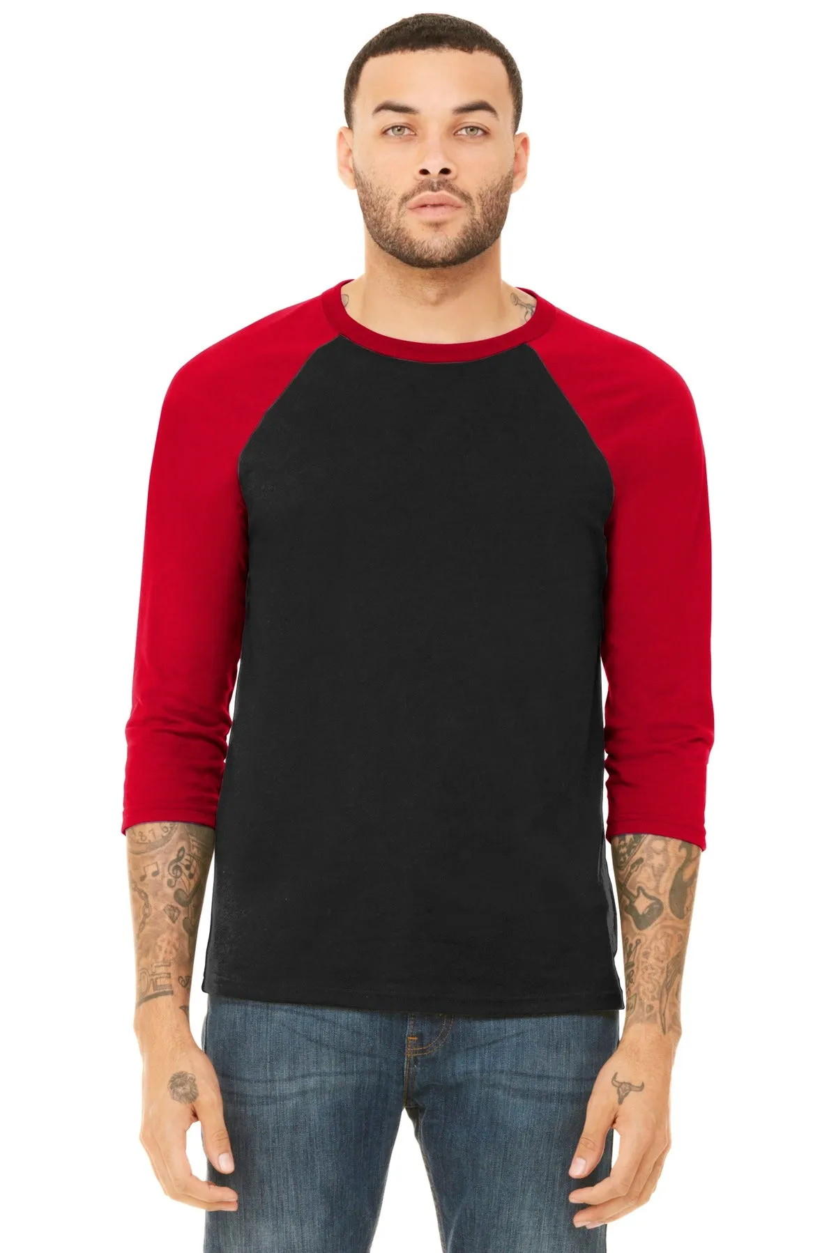 BELLA CANVAS  Unisex 3/4-Sleeve Baseball Tee. BC3200 Black/ Red