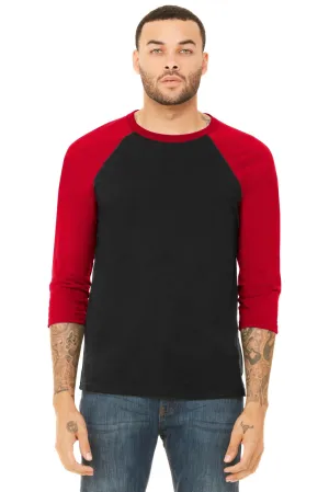 BELLA CANVAS  Unisex 3/4-Sleeve Baseball Tee. BC3200 Black/ Red