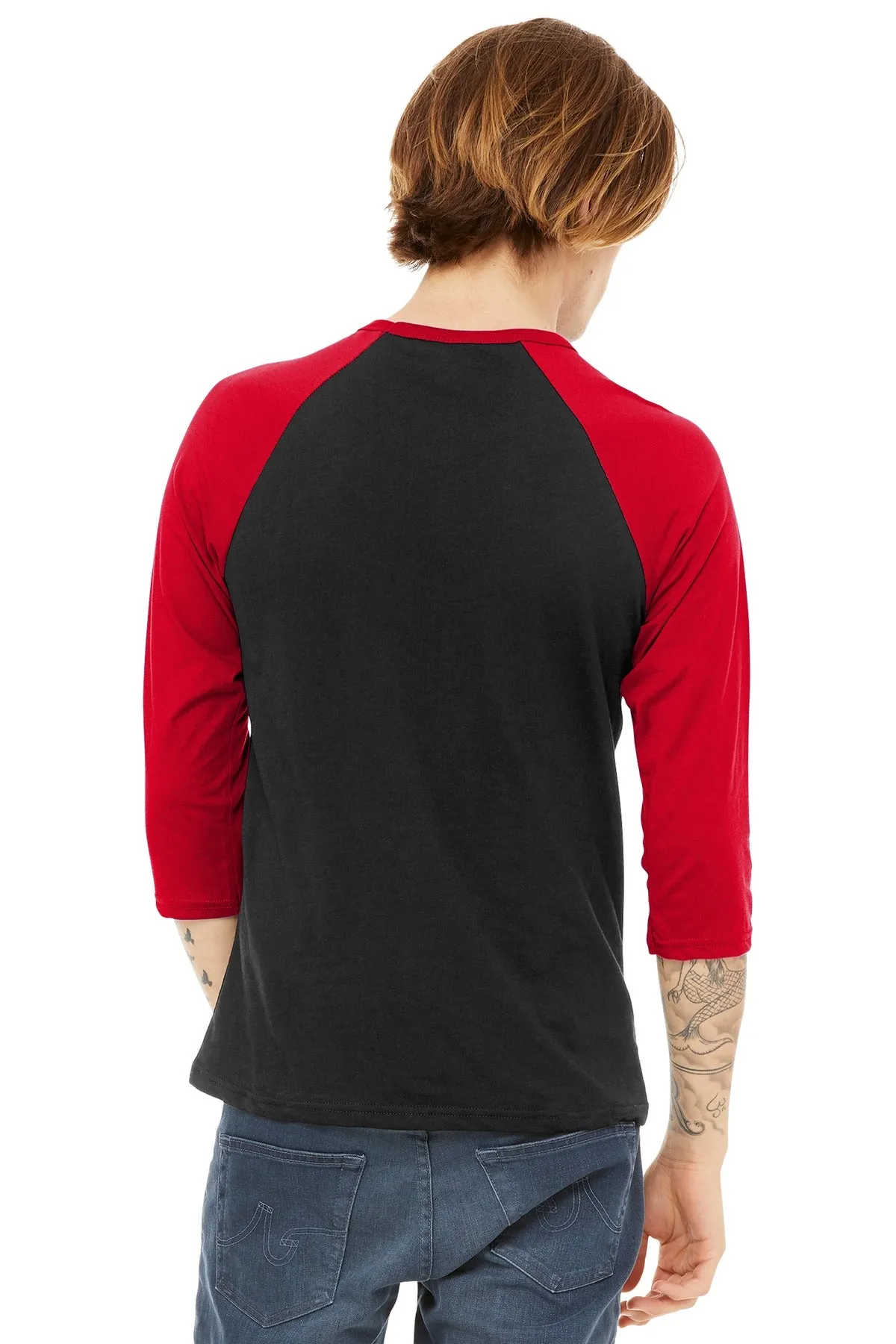 BELLA CANVAS  Unisex 3/4-Sleeve Baseball Tee. BC3200 Black/ Red
