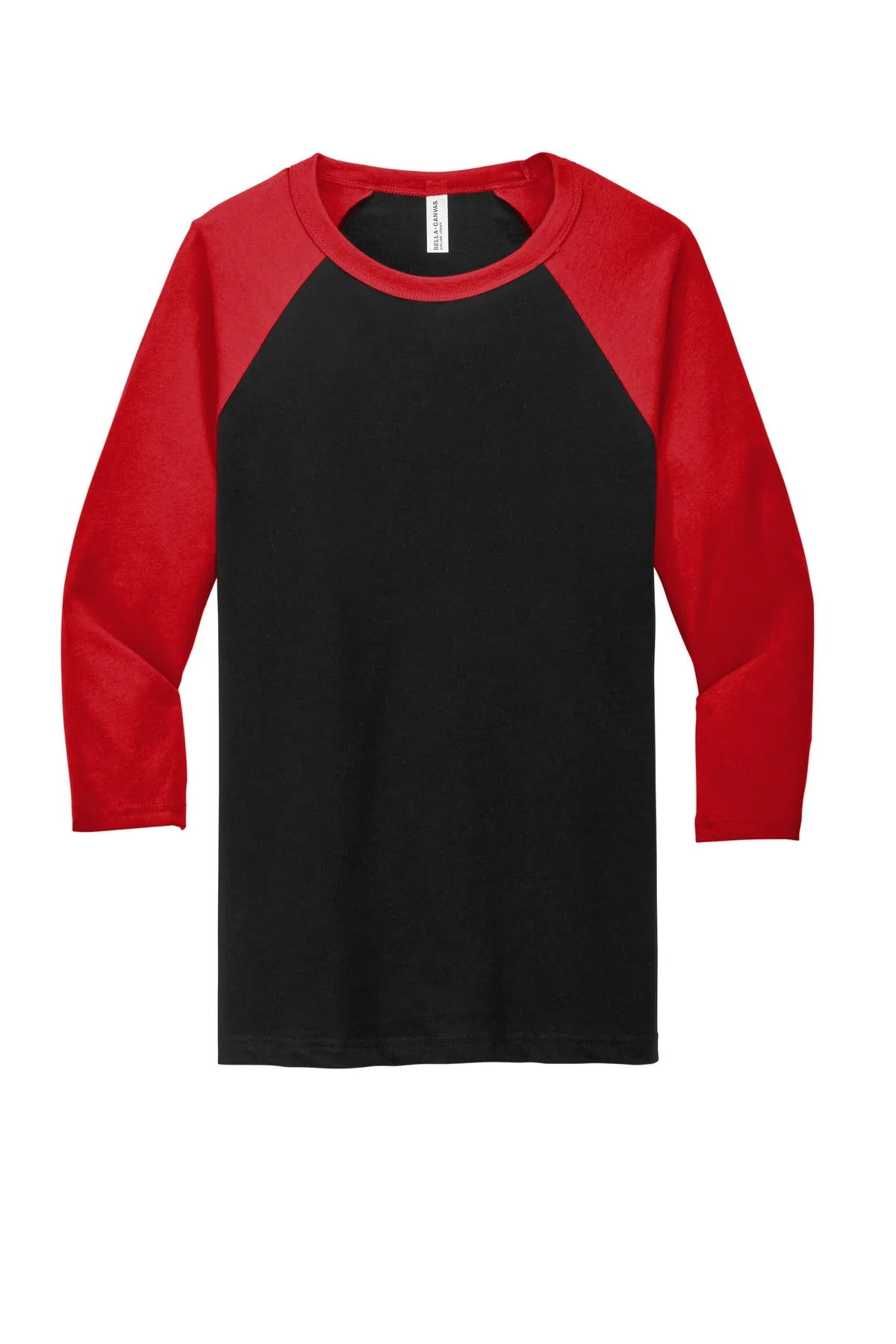 BELLA CANVAS  Unisex 3/4-Sleeve Baseball Tee. BC3200 Black/ Red