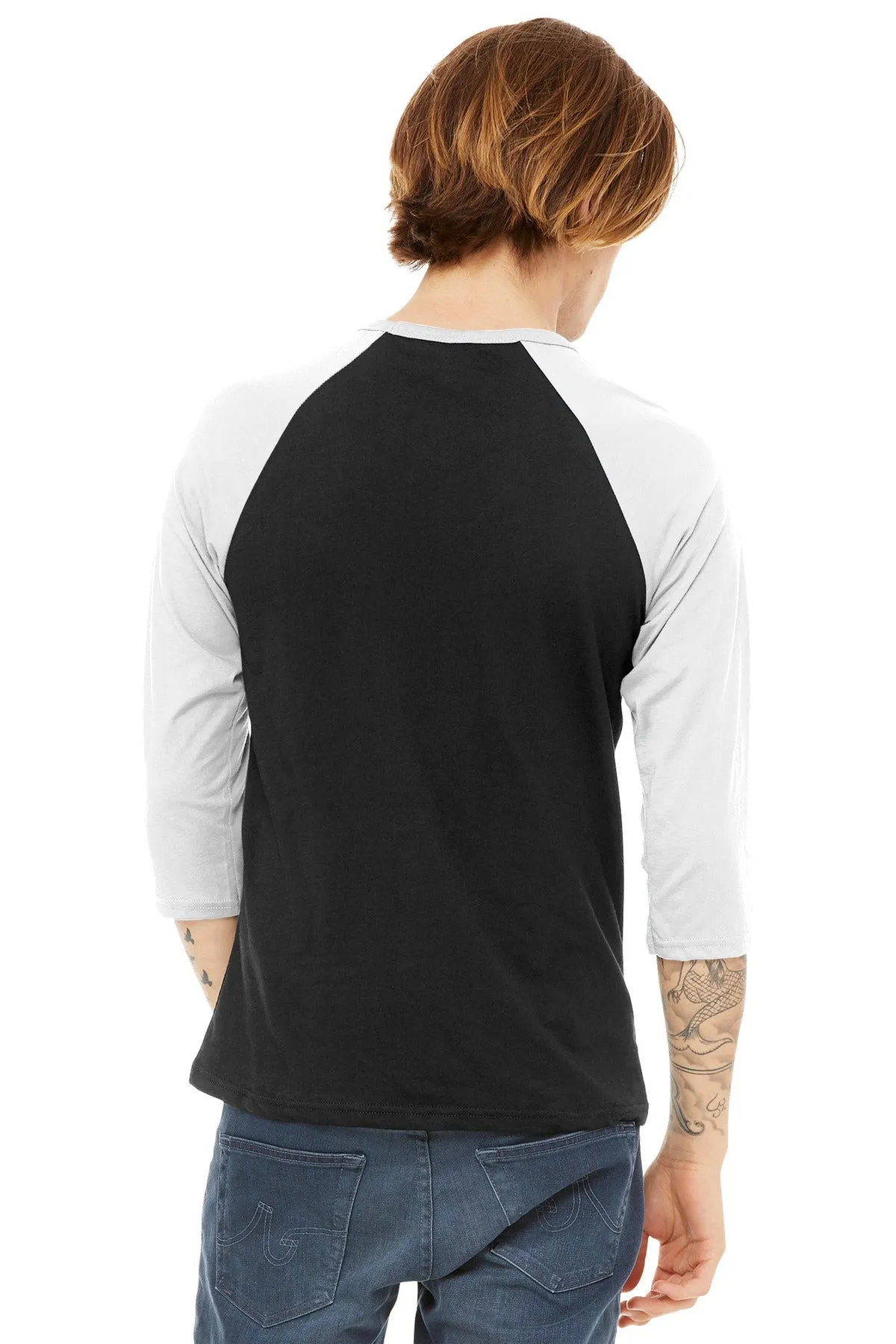 BELLA CANVAS  Unisex 3/4-Sleeve Baseball Tee. BC3200 Black/ White