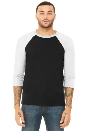 BELLA CANVAS  Unisex 3/4-Sleeve Baseball Tee. BC3200 Black/ White