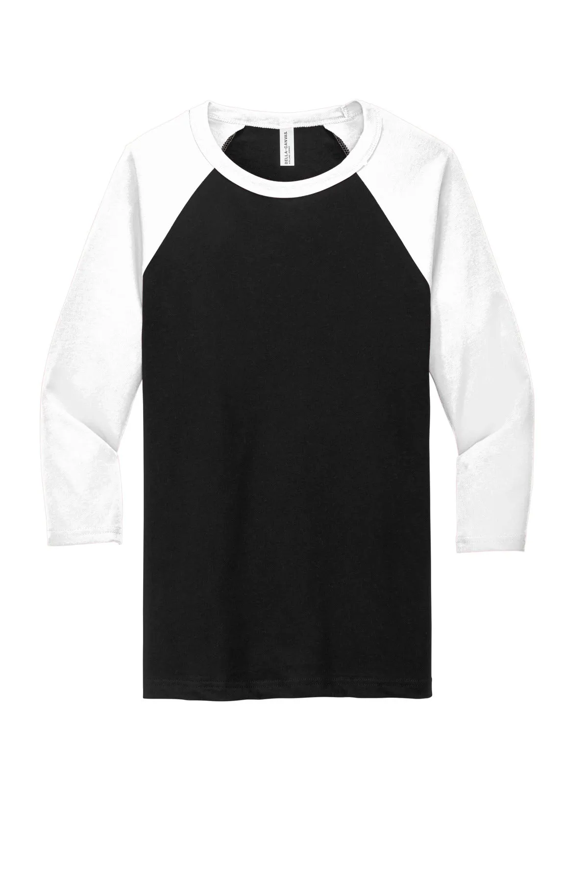 BELLA CANVAS  Unisex 3/4-Sleeve Baseball Tee. BC3200 Black/ White