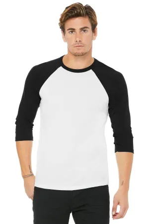 BELLA CANVAS  Unisex 3/4-Sleeve Baseball Tee. BC3200 White/ Black