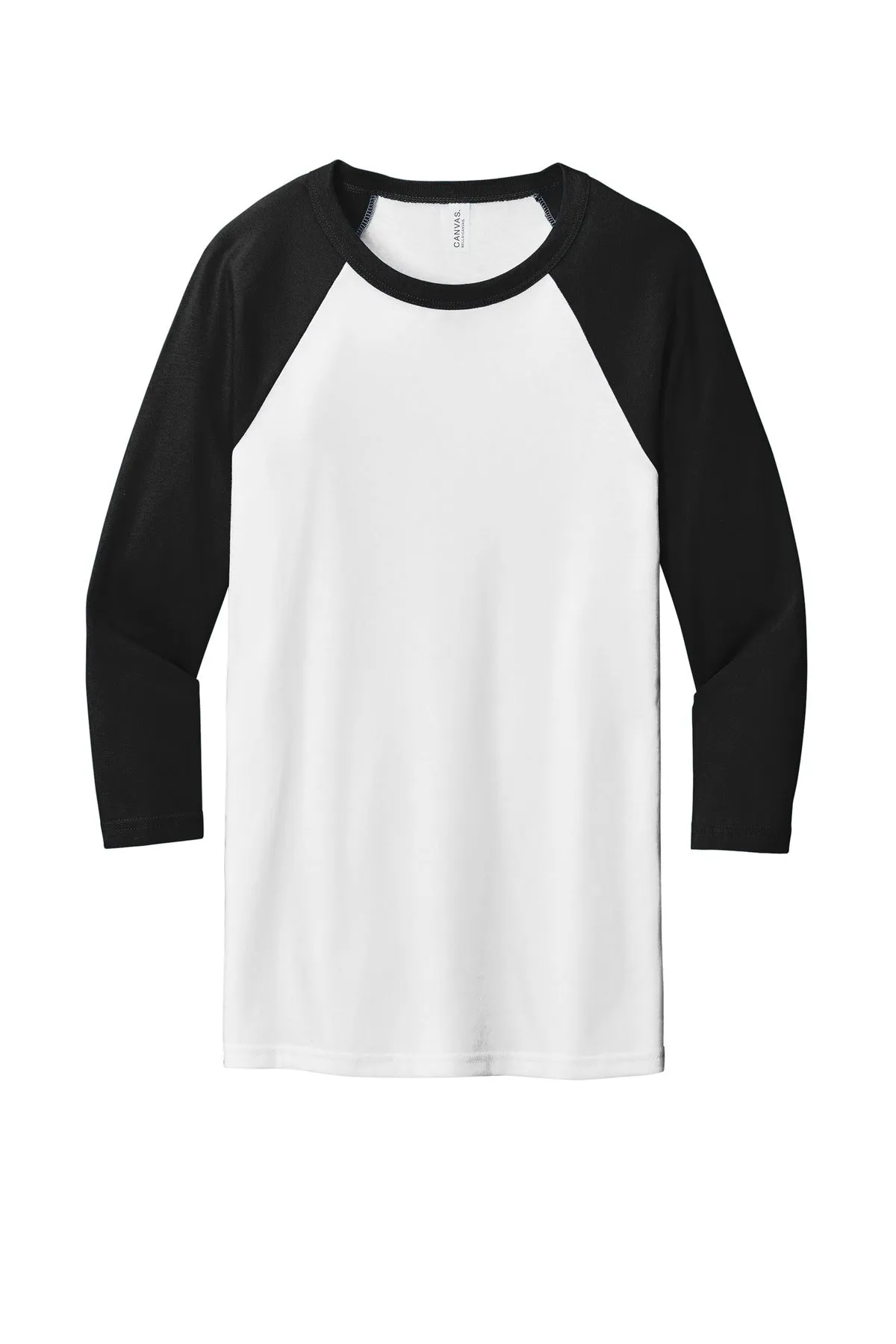 BELLA CANVAS  Unisex 3/4-Sleeve Baseball Tee. BC3200 White/ Black