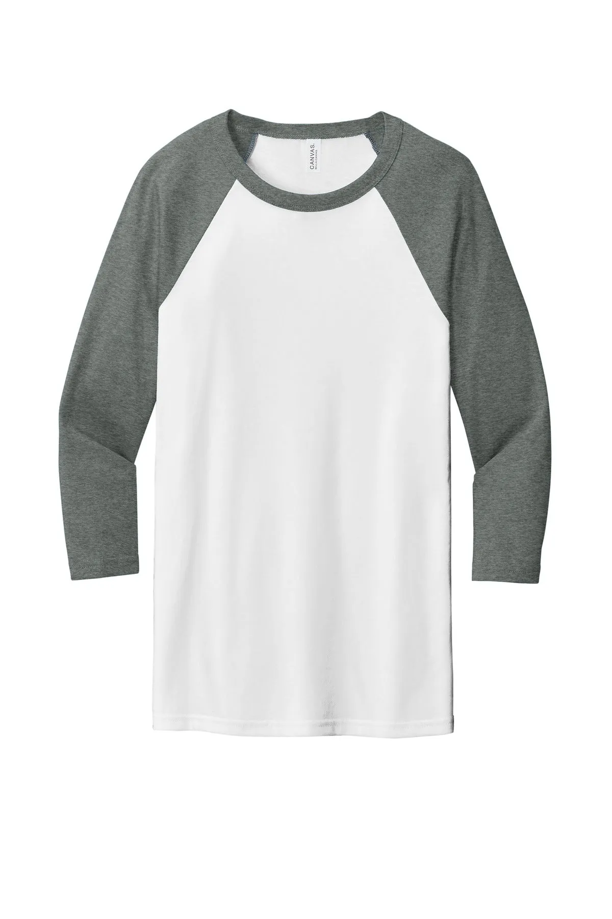 BELLA CANVAS  Unisex 3/4-Sleeve Baseball Tee. BC3200 White/ Deep Heather