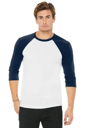 BELLA CANVAS  Unisex 3/4-Sleeve Baseball Tee. BC3200 White/ Navy