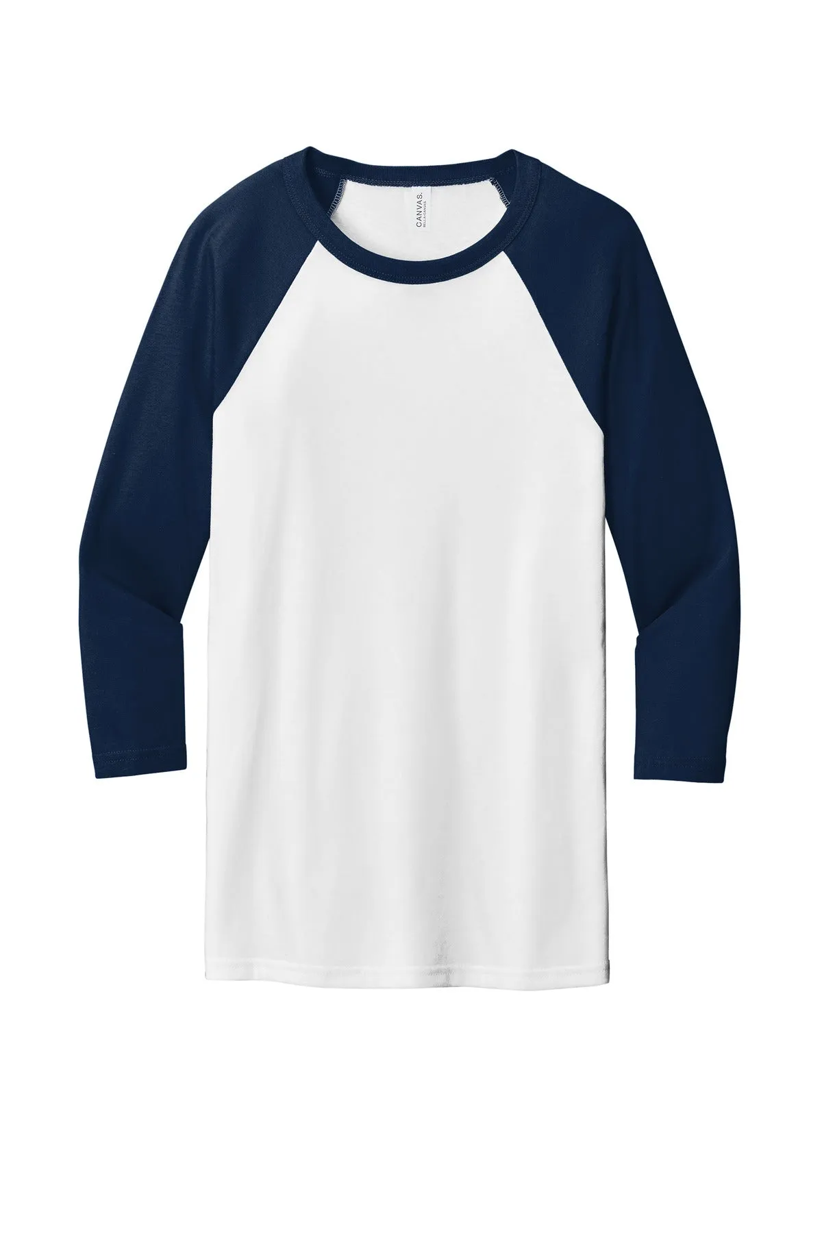 BELLA CANVAS  Unisex 3/4-Sleeve Baseball Tee. BC3200 White/ Navy