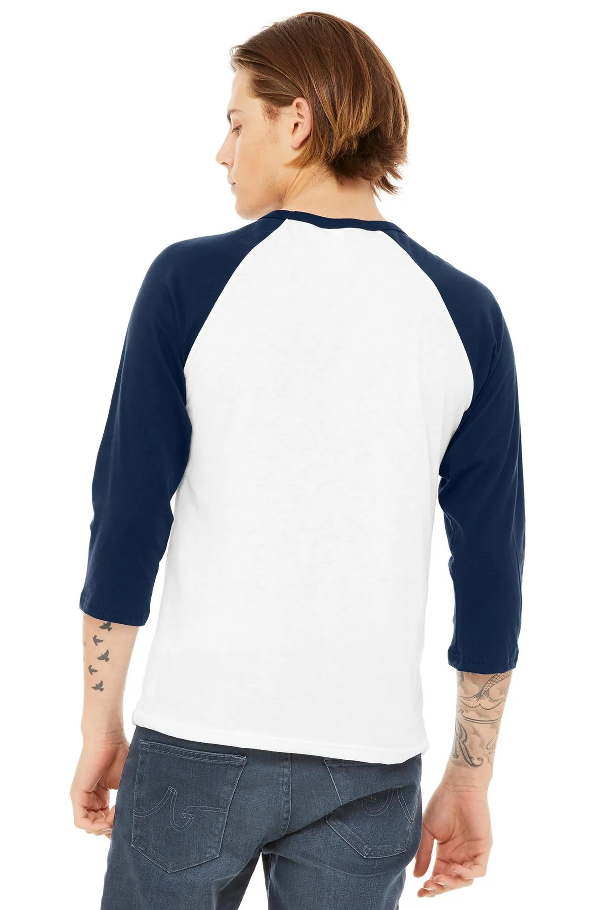 BELLA CANVAS  Unisex 3/4-Sleeve Baseball Tee. BC3200 White/ Navy