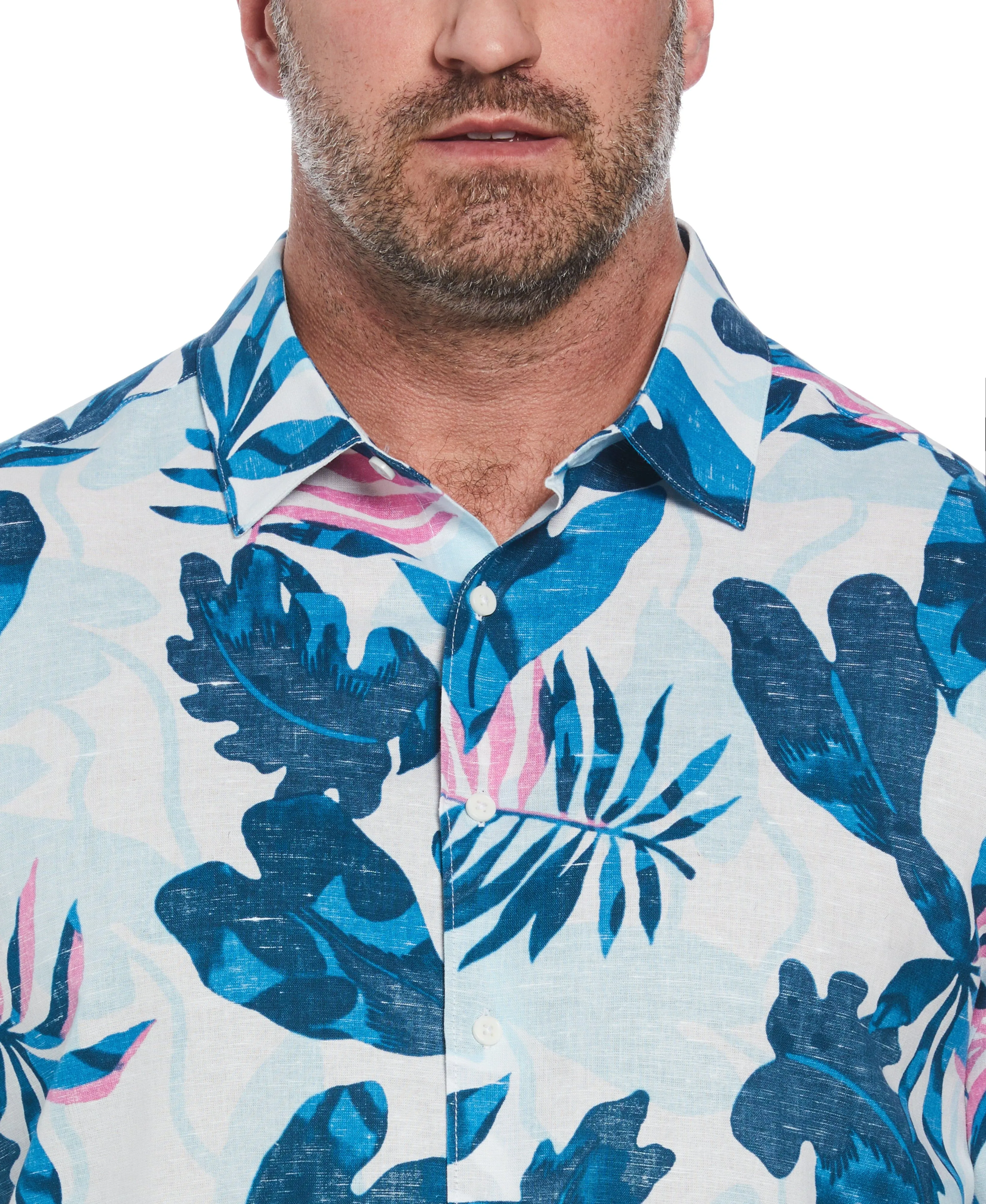 Big & Tall Linen Blend Reverse Tropical Print Shirt