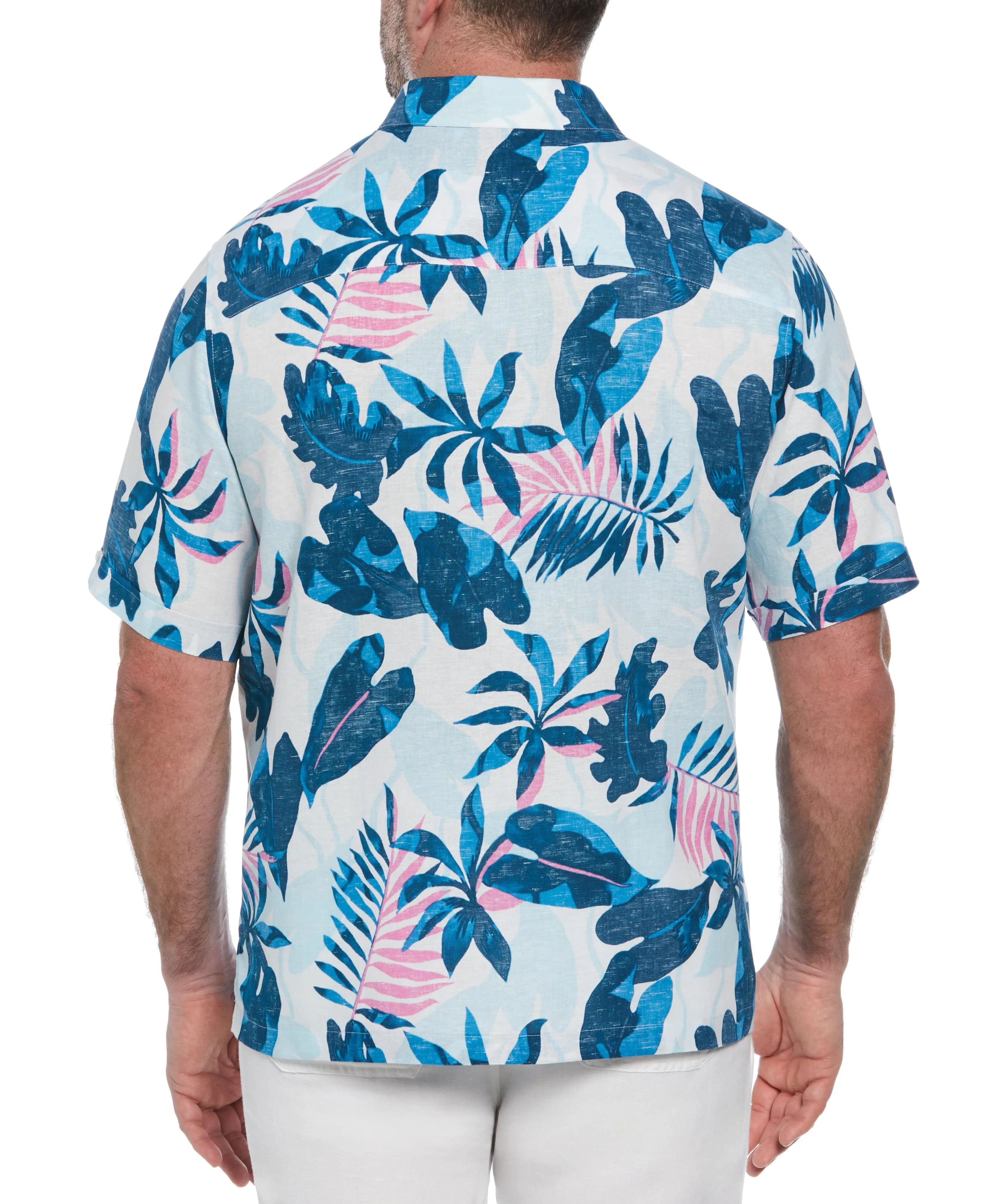 Big & Tall Linen Blend Reverse Tropical Print Shirt
