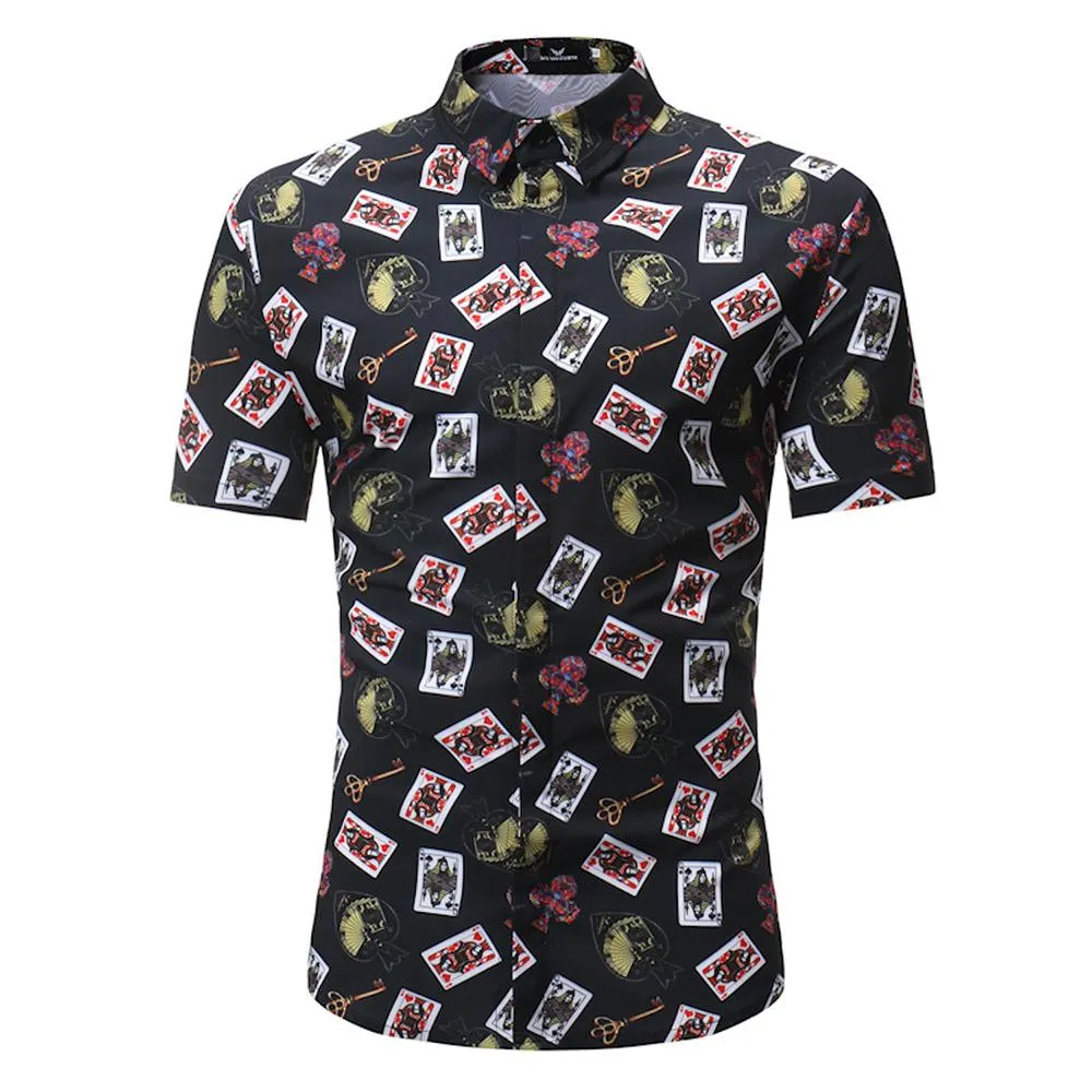 Black Cards check Mens Short Sleeve Button up Shirts - Tailored Slim Fit Cotton Dress Shirts