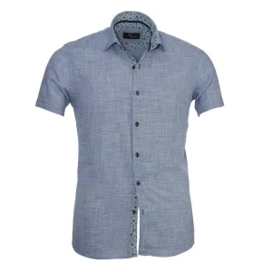 Blue White Mens Short Sleeve Button up Shirts - Tailored Slim Fit Cotton Dress Shirts