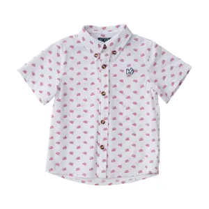 Boys' Short Sleeve Fishing Shirt in American Flag Print on White