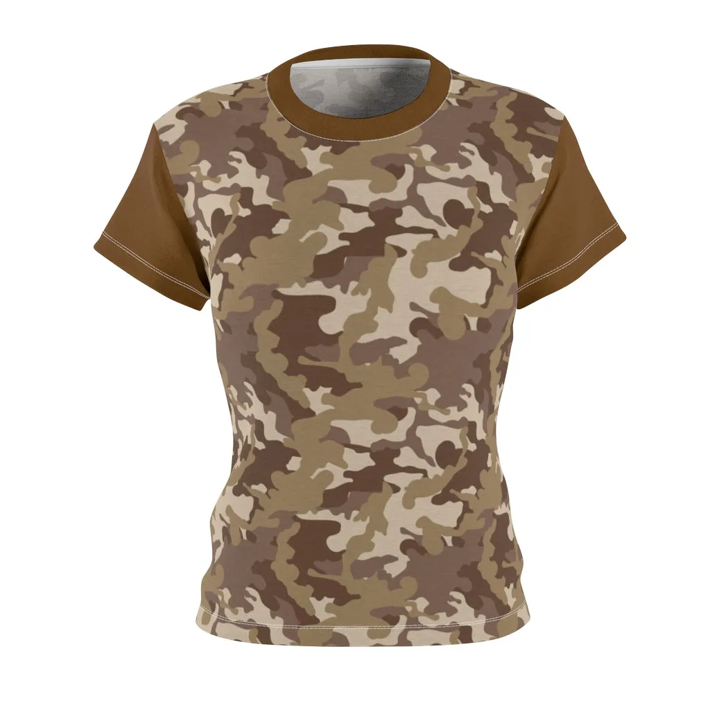 Camo Pattern Women's Tee Brown and Tan Desert Camouflage With Contrast Sleeves