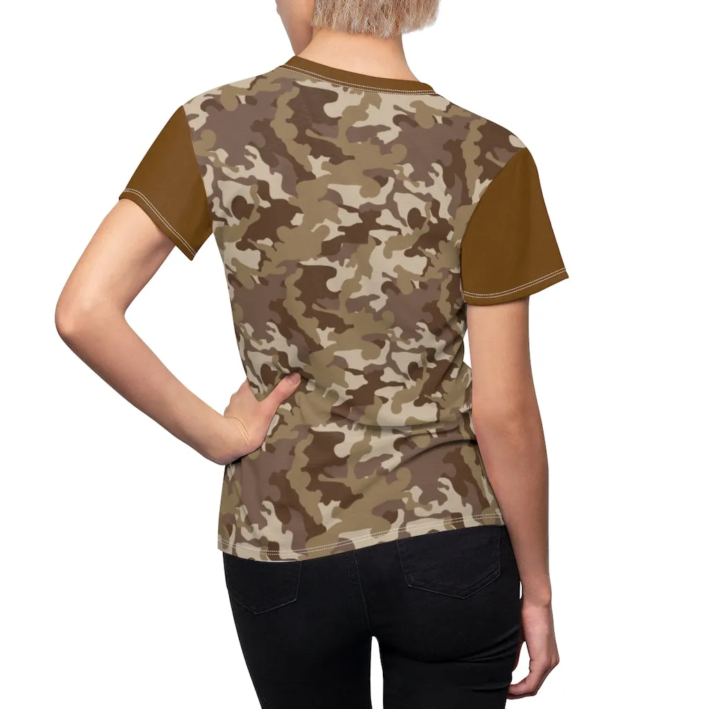 Camo Pattern Women's Tee Brown and Tan Desert Camouflage With Contrast Sleeves