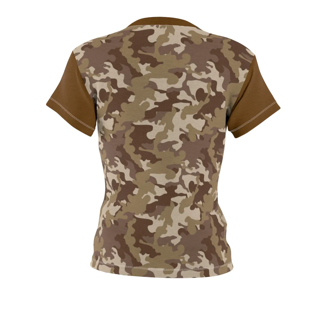 Camo Pattern Women's Tee Brown and Tan Desert Camouflage With Contrast Sleeves