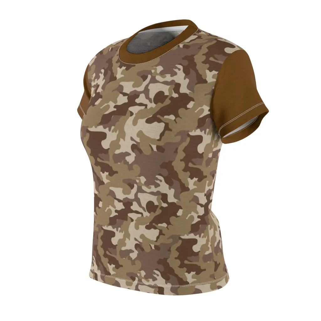 Camo Pattern Women's Tee Brown and Tan Desert Camouflage With Contrast Sleeves