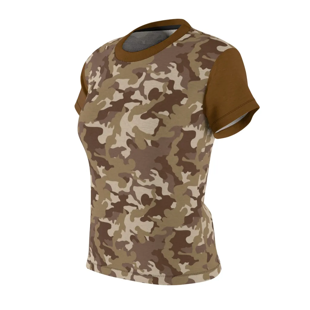 Camo Pattern Women's Tee Brown and Tan Desert Camouflage With Contrast Sleeves