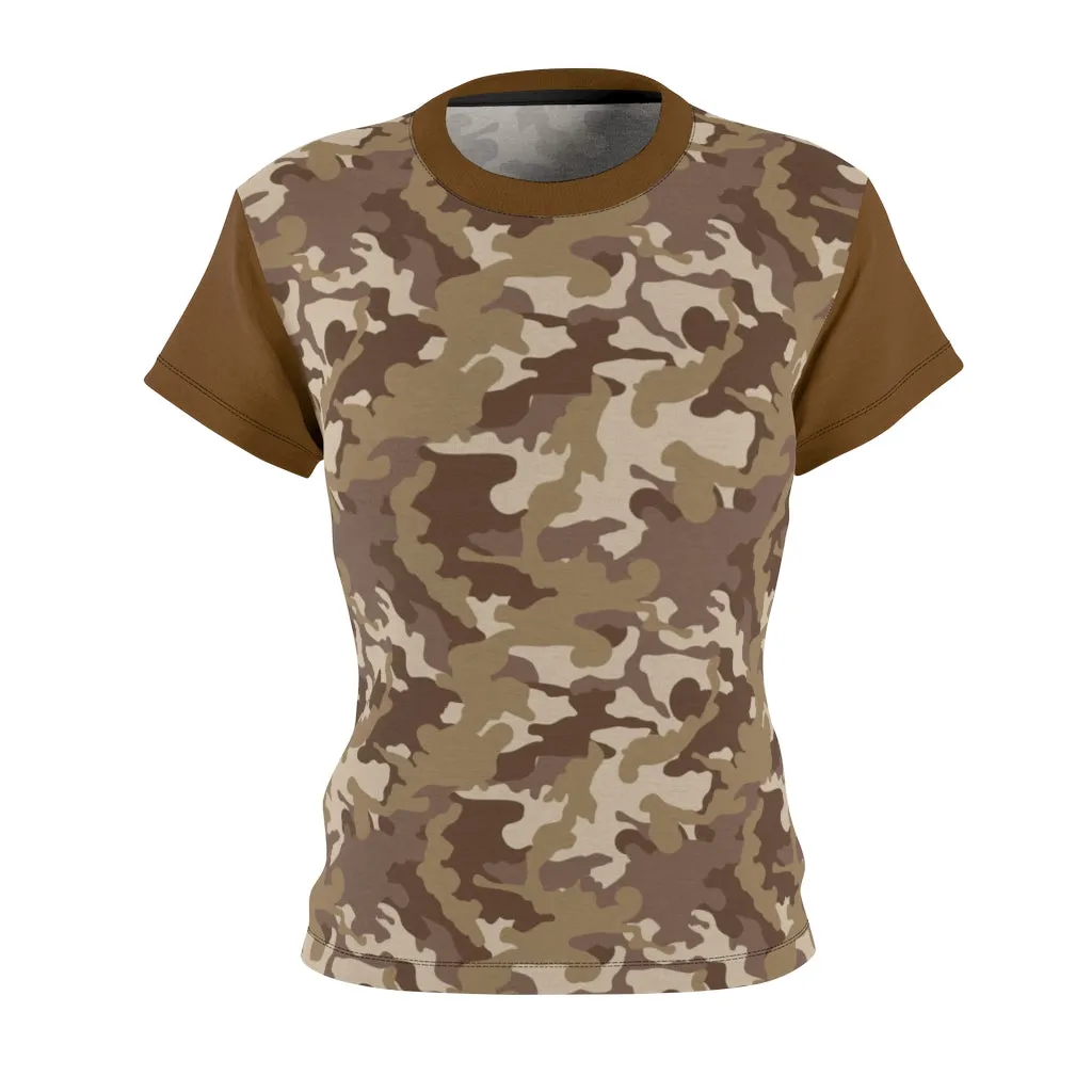 Camo Pattern Women's Tee Brown and Tan Desert Camouflage With Contrast Sleeves