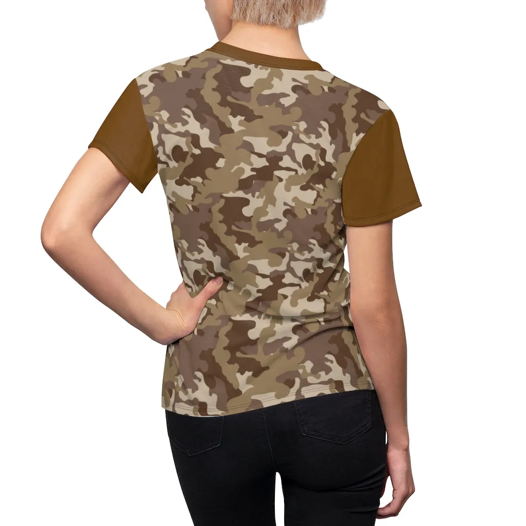 Camo Pattern Women's Tee Brown and Tan Desert Camouflage With Contrast Sleeves