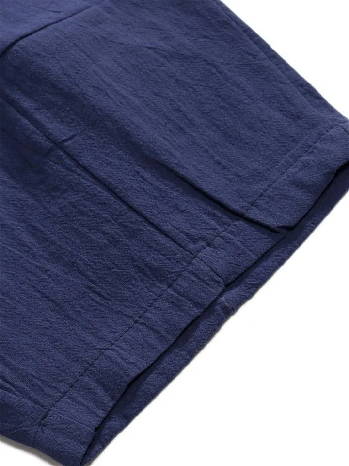 Casual Loose Breathable Solid Color Drawstring Linen Shorts