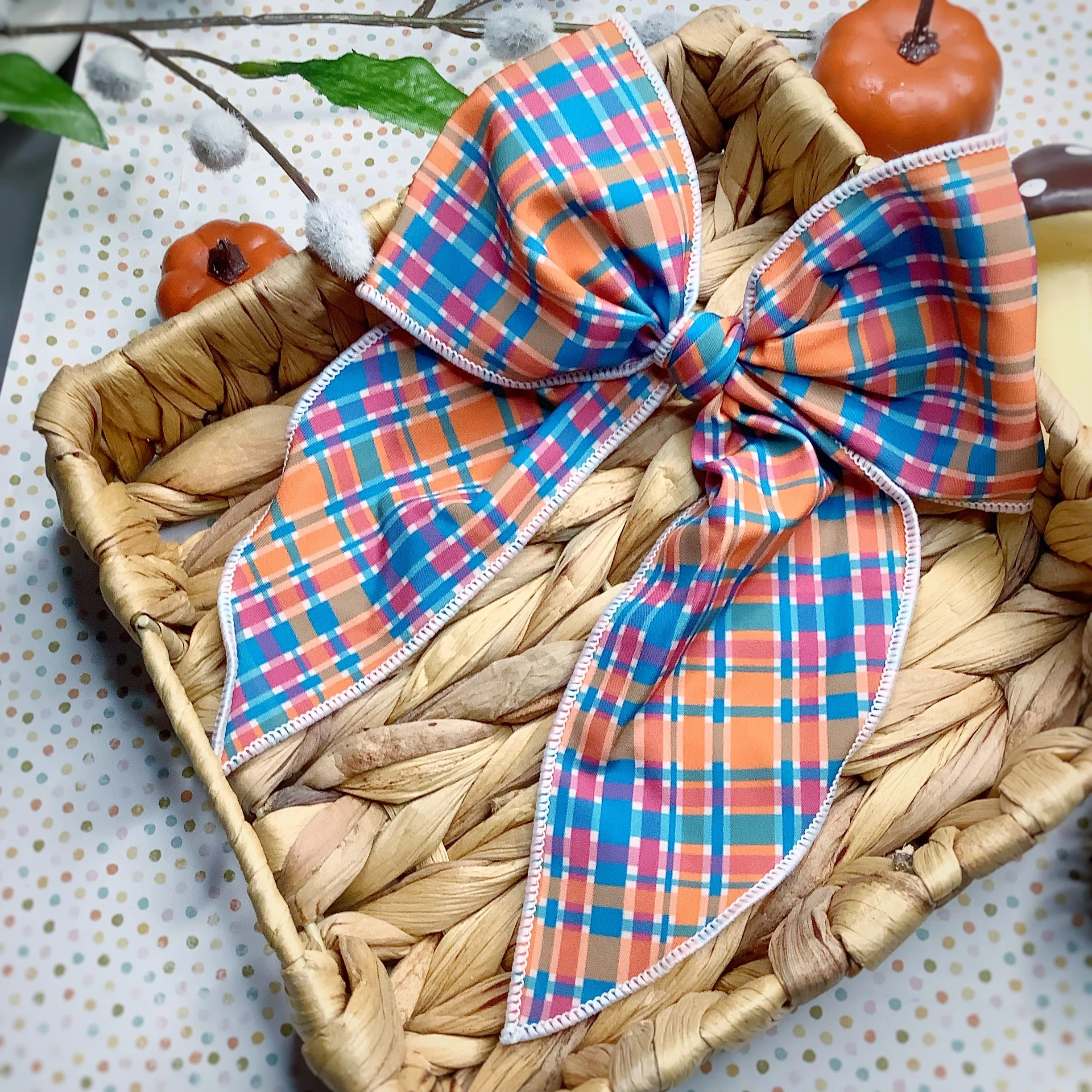 Cheery Autumn Plaid Bow Strip and Scrunchie Collection